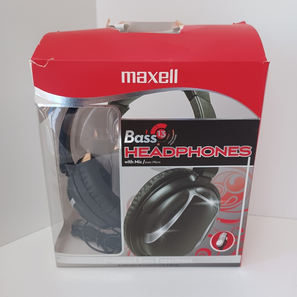 Maxell Lightweight Enhanced 40mm Bass Noise Isolating Headphones Black with‎ Mic
